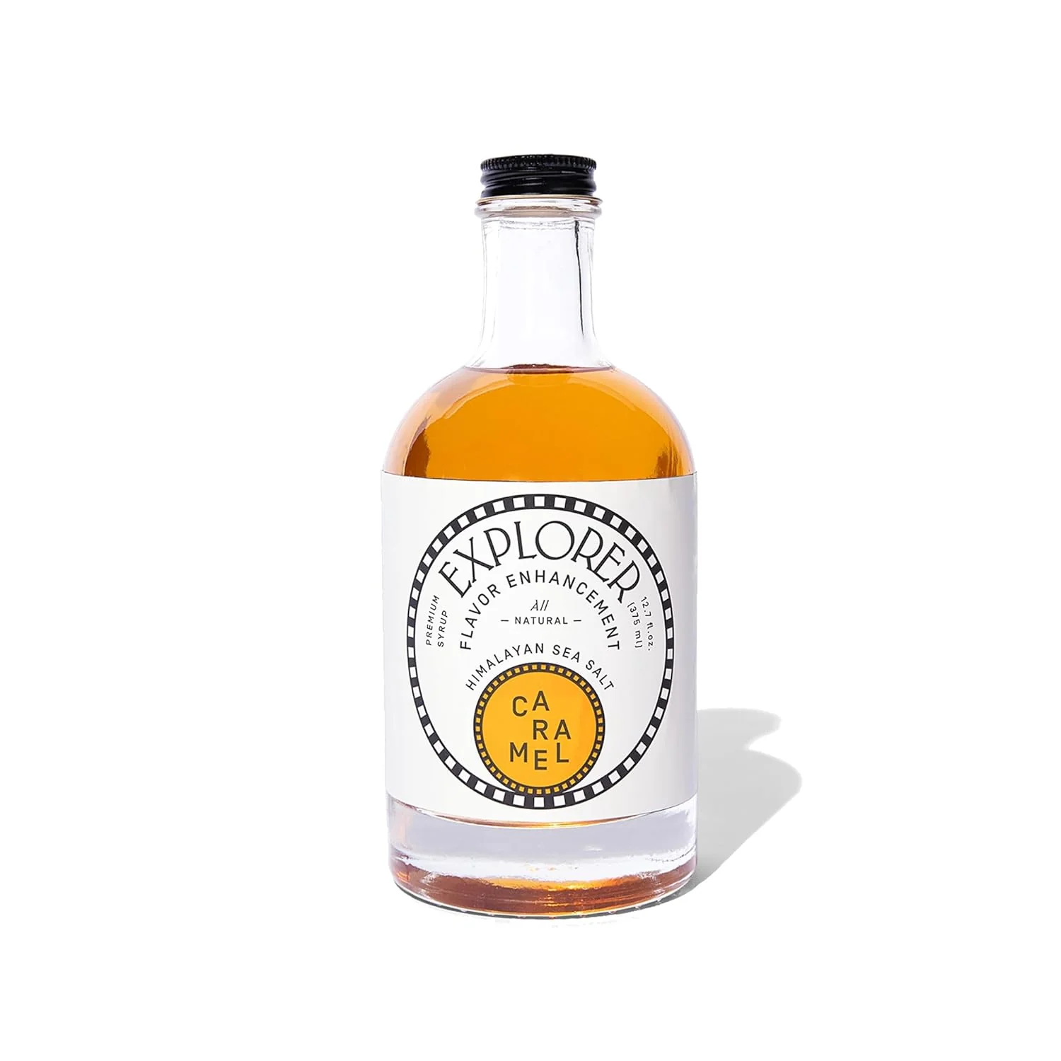 Specialty Explorer Caramel Coffee Syrup Flavor All Natural Gluten Flavoring with Himalayan Sea Salt for Drinks Lattes Cocktails Shakes 12.7 fl oz Elegant