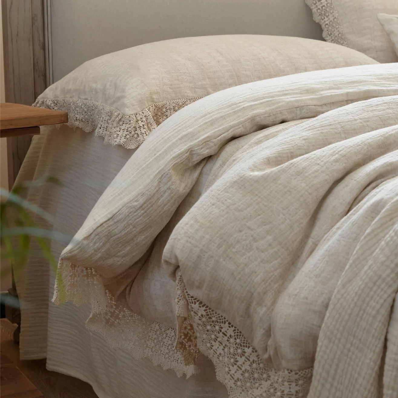 Elite Lace Trim Cotton Linen Bedding Set Efficient