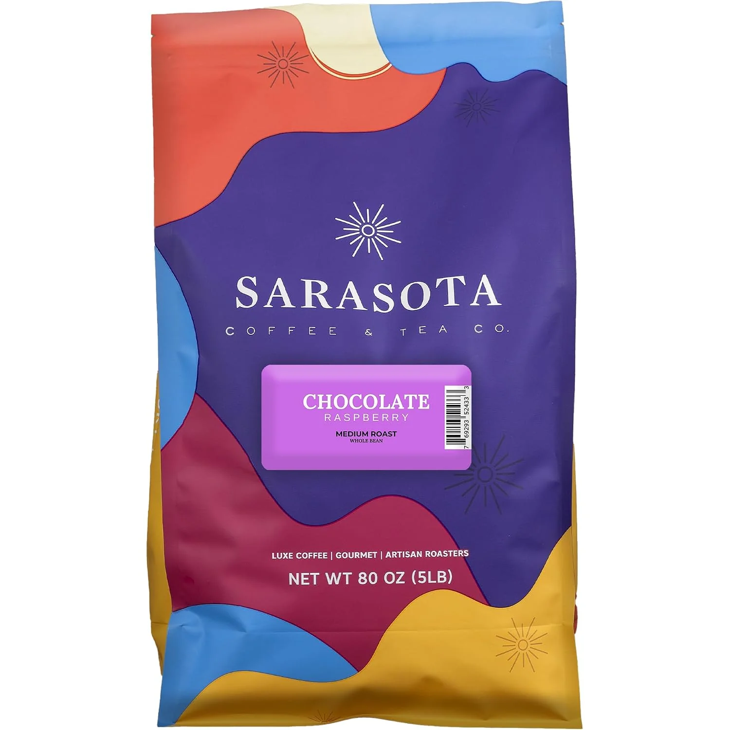 High-End Sarasota Coffee Whole Bean Chocolate Raspberry Medium Roast Gourmet Flavored Coffee Beans Low Acid Mold Specialty Grade Bulk Coffee Beans 5lb 80 oz Fine