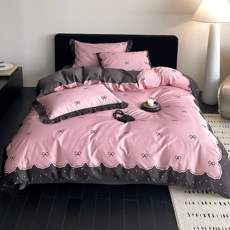 Quality Hot Pink Ties Bedding Set Elegant