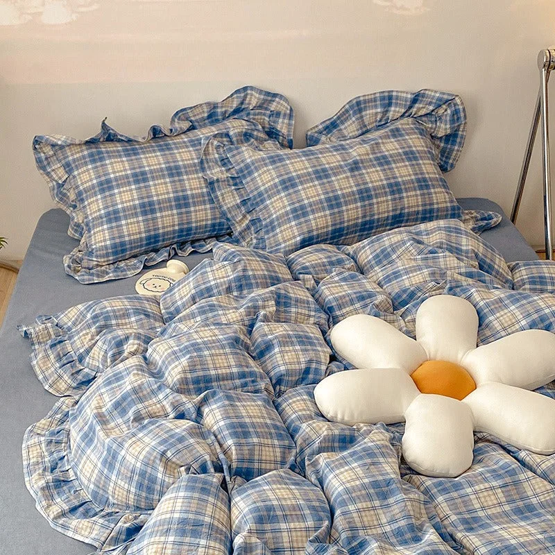 Refined Soft Ruffled Checkered Bedding Long-Lasting