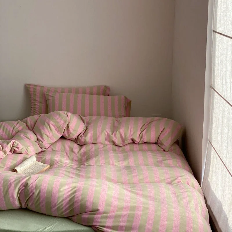 Easy-to-Use Cotton Candy Lines Bedding Set Green