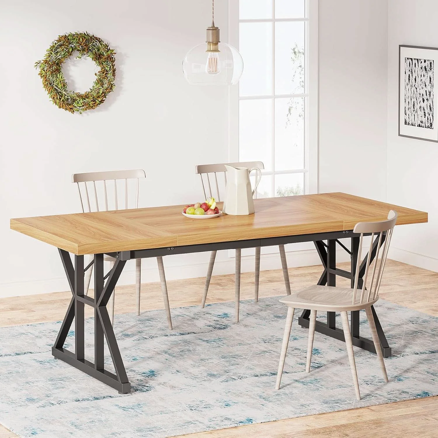 Pure Farmhouse Dining Table 70.8 Inch Wood With Metal Legs Smart