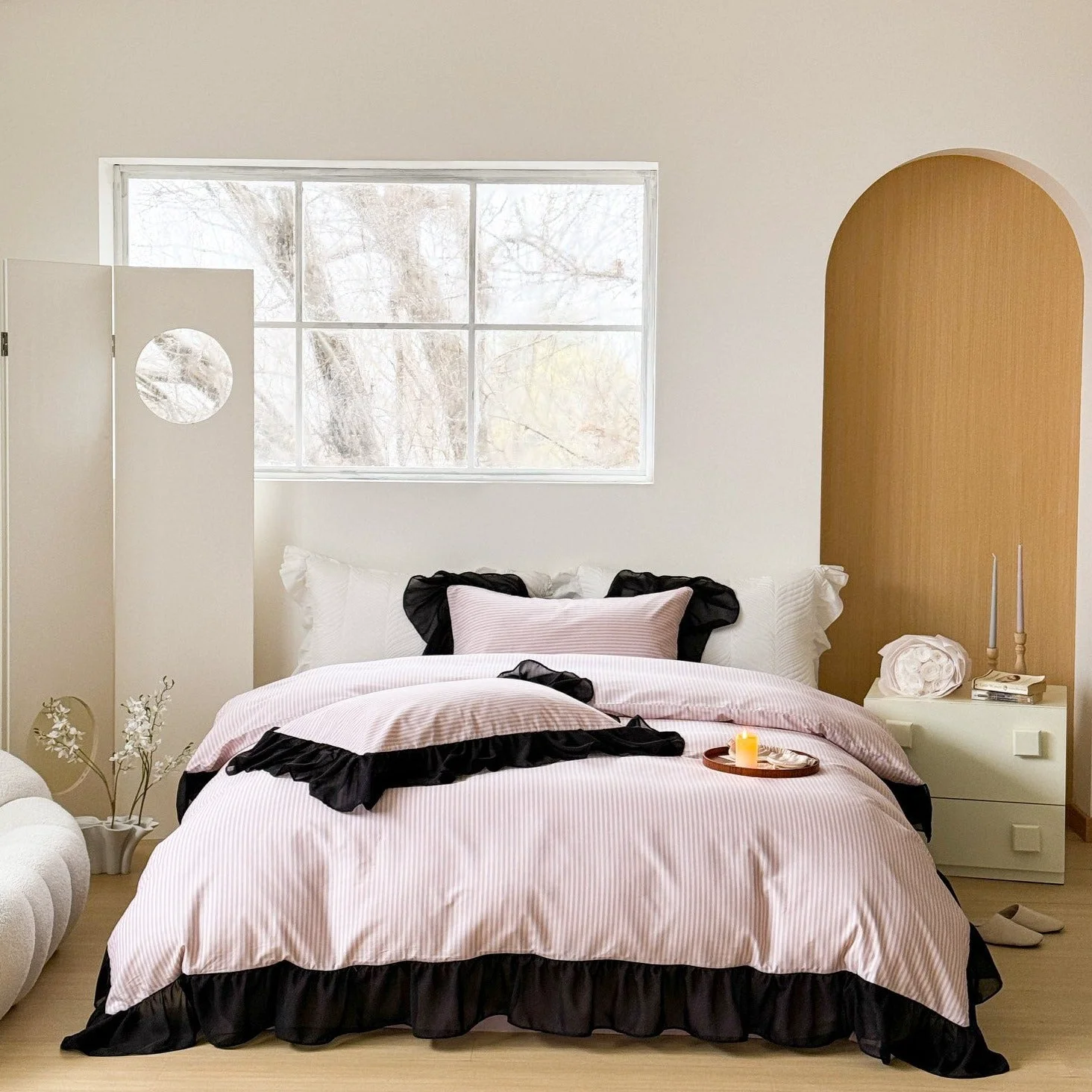 Minimalist Black Lace Ruffle Bedding Set Original