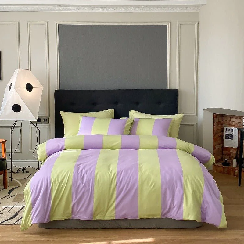 Comfortable Summer Love Striped Bedding Quilt Cover Set Soft