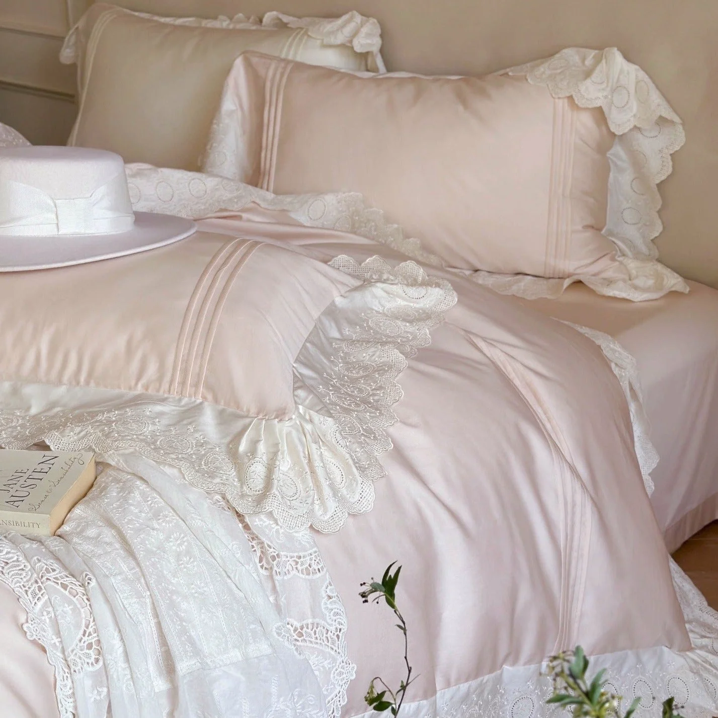Verified Parisian Lace Blush Bedding Set Enhanced