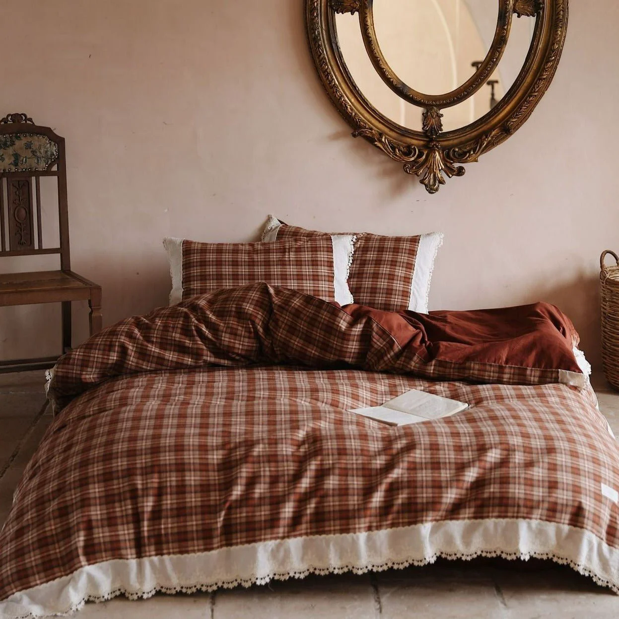 Fast Tartan Rust Bedding Efficient