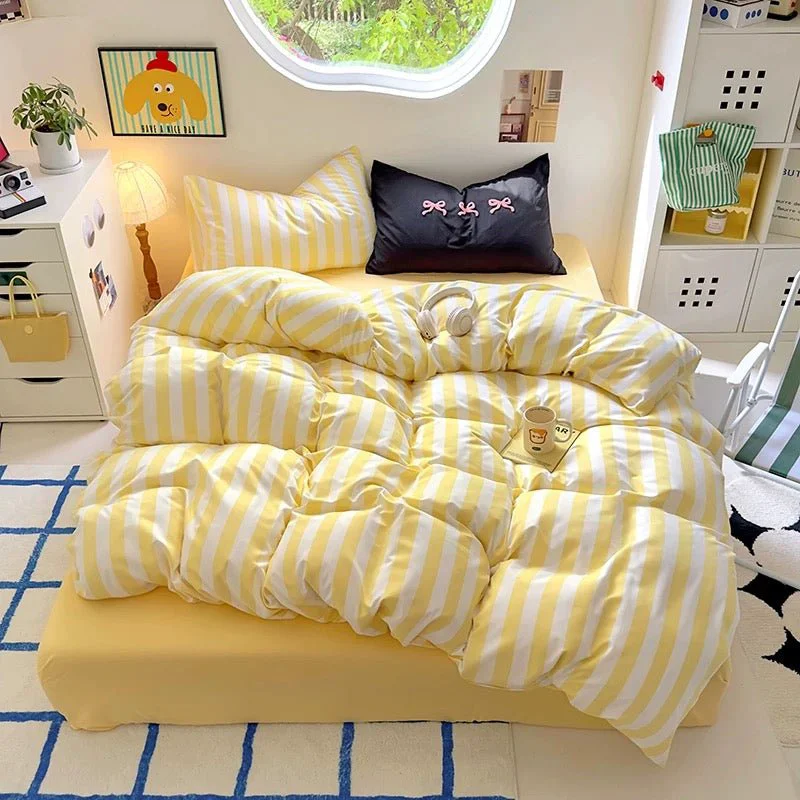 Premium Yellow Striped Cotton Bedding Set Responsible