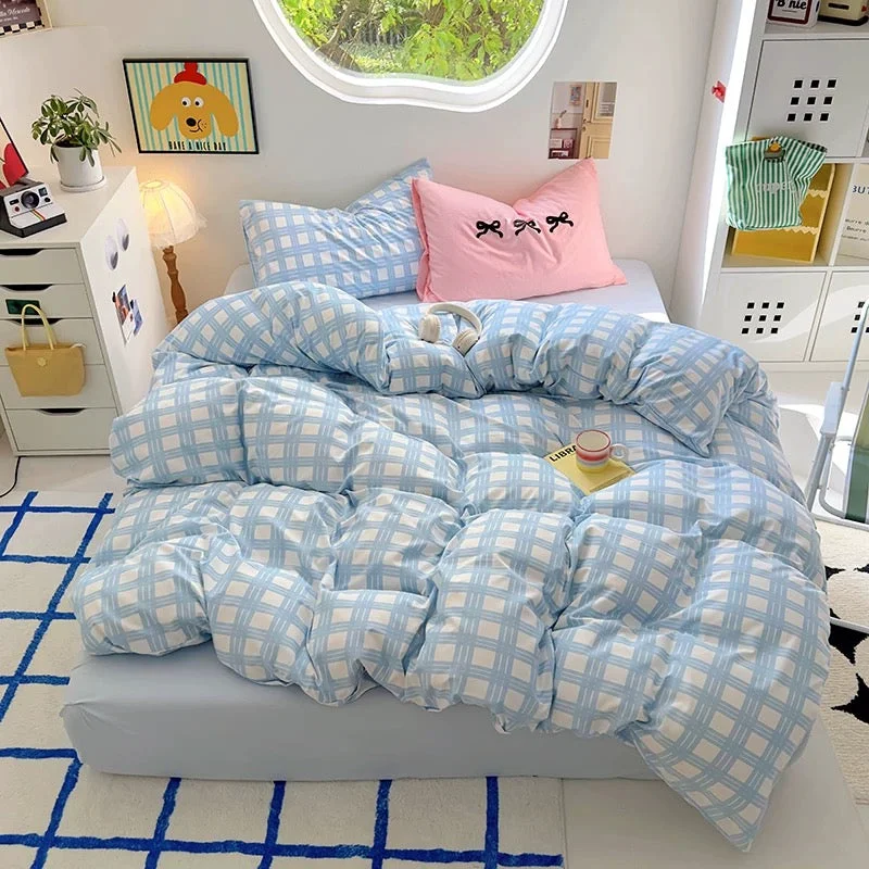 Genuine Blue Plaid Bedding Set Elegant