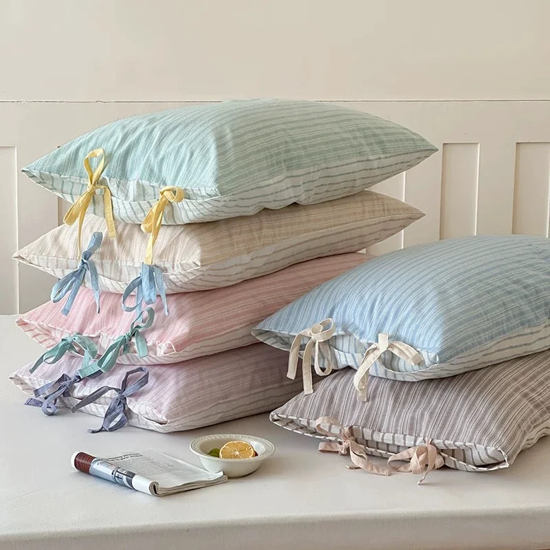 Optimized Pastel Striped Bow Pillowcase Pure