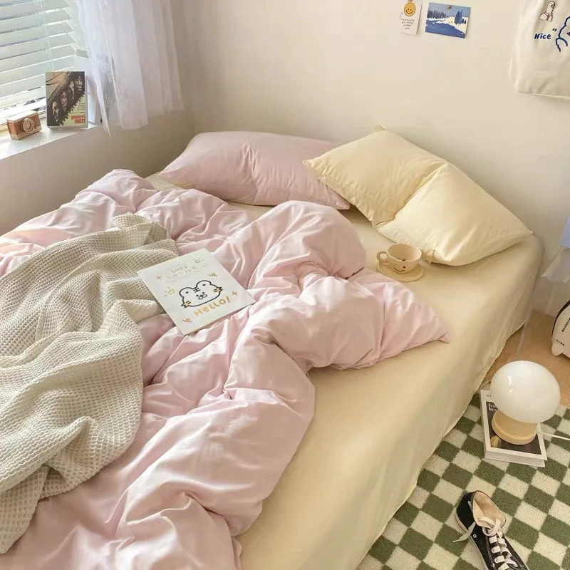 Premium Material Pastel Pink Cream Solid Bedding Set Superior