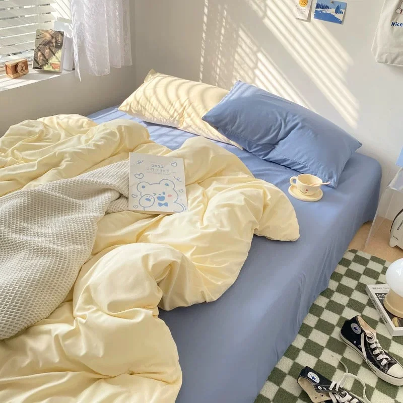 Outstanding Soft Pastel Blue Cream Bedding Set Durable