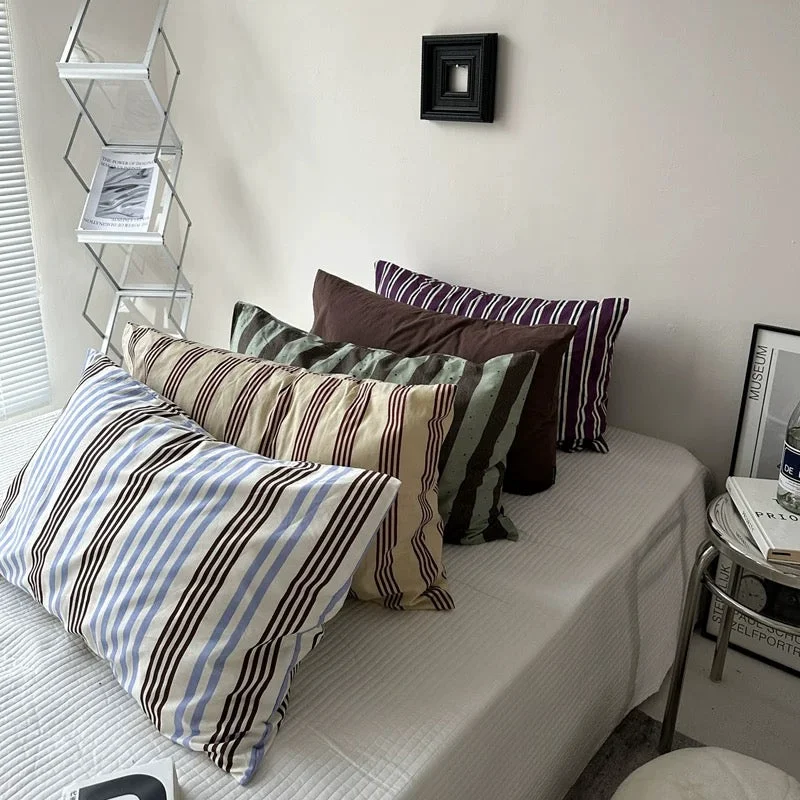 Breathable Retro Striped Cotton Pillowcase Safe