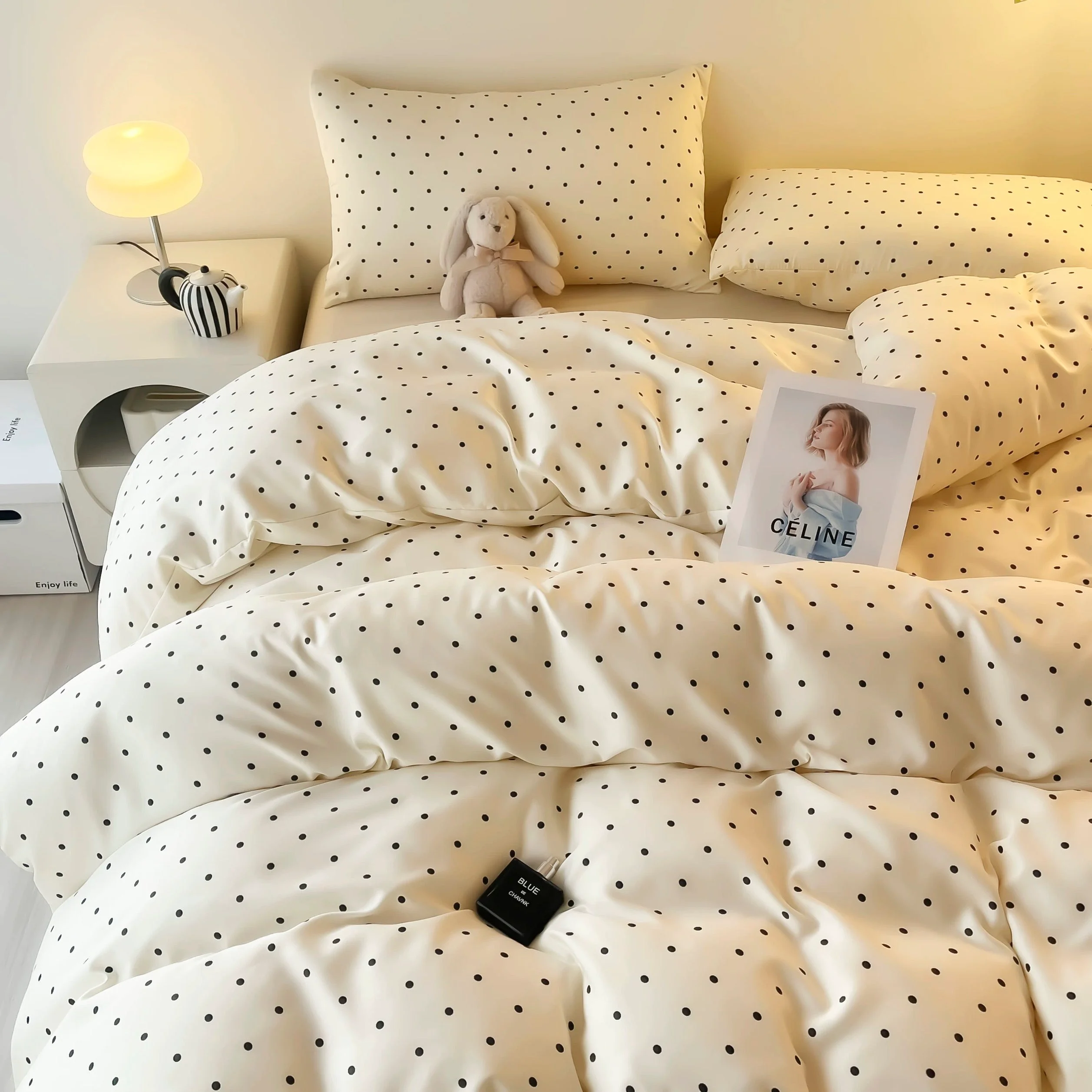 Environmentally Friendly Polka Dot Satin Duvet Cover Set Elegant