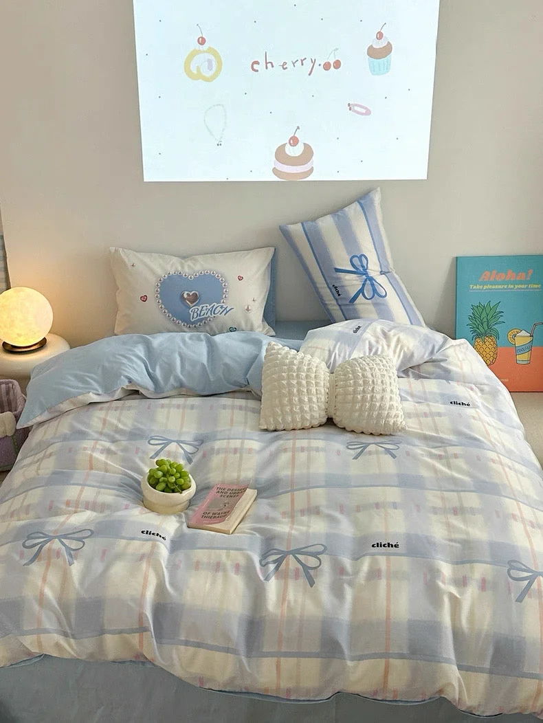 Practical Blue Bow Cotton Bedding Set Dependable