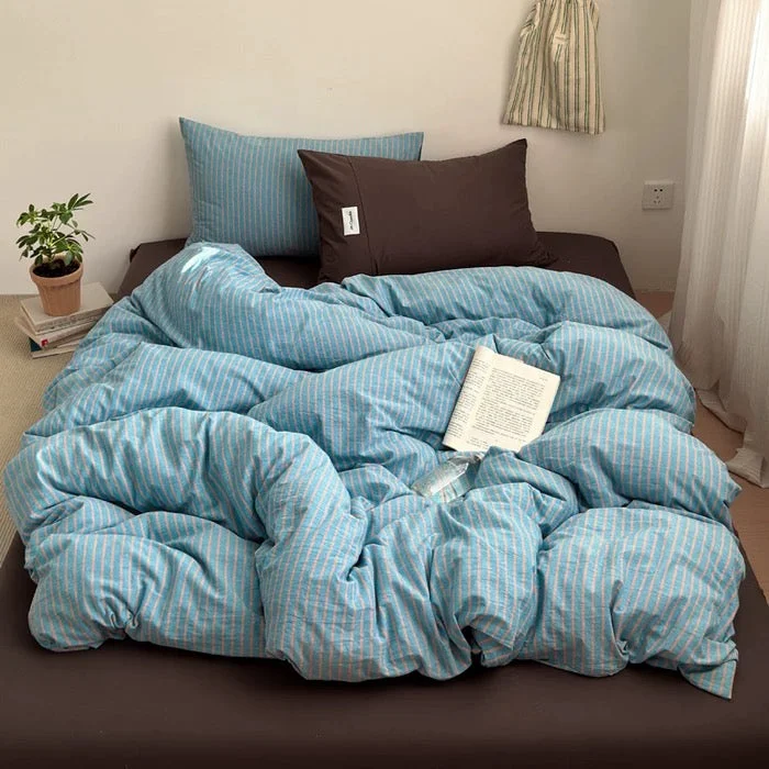 Excellent Blue Striped Duvet Cover Set Flexible
