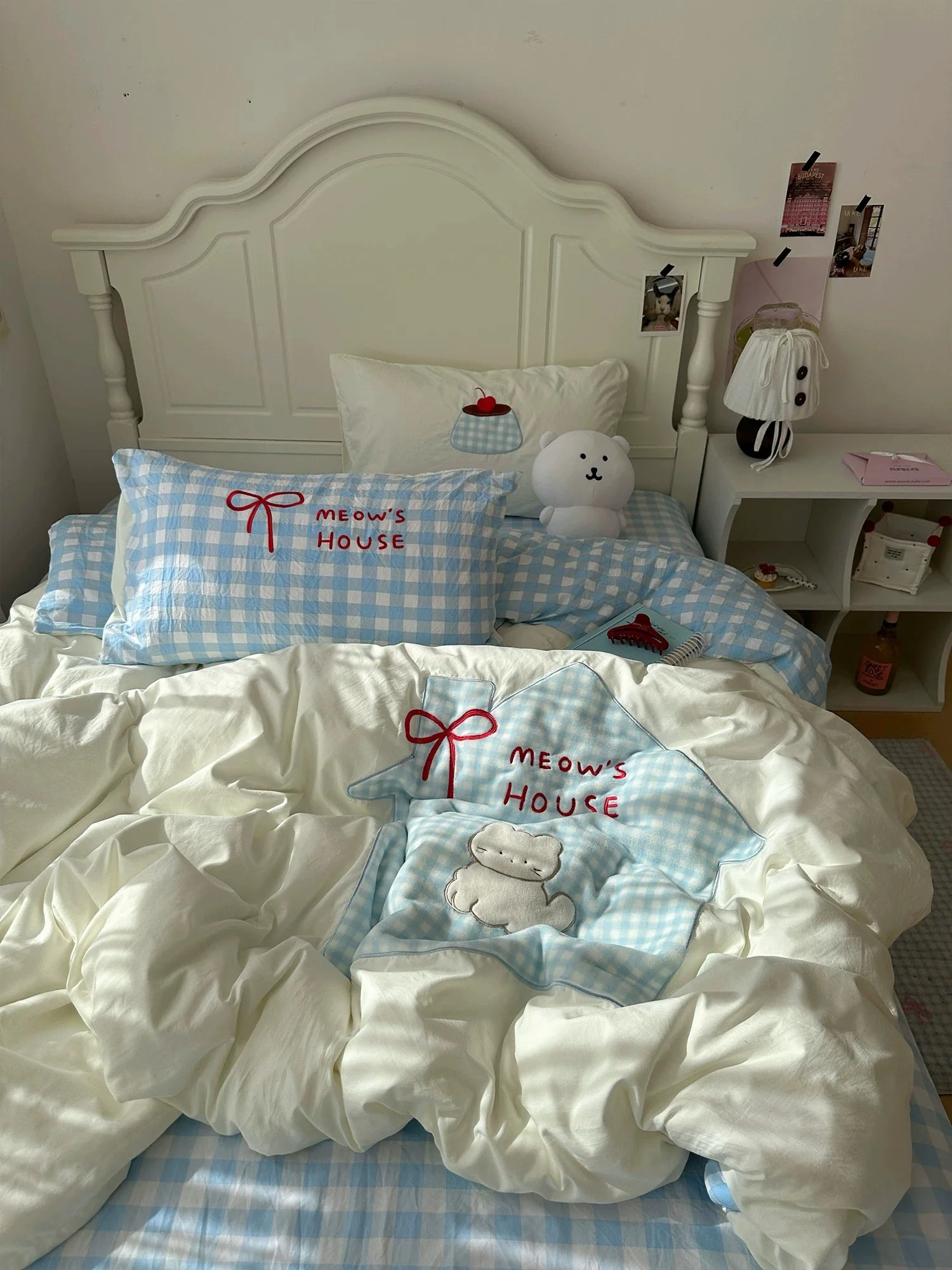 Expertly Made Soft Girl Blue Cat Bedding Set Verified