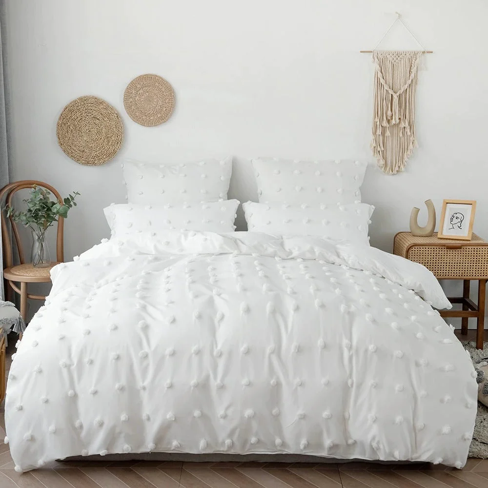 Contemporary White Pom Pom Bedding Set Luxury