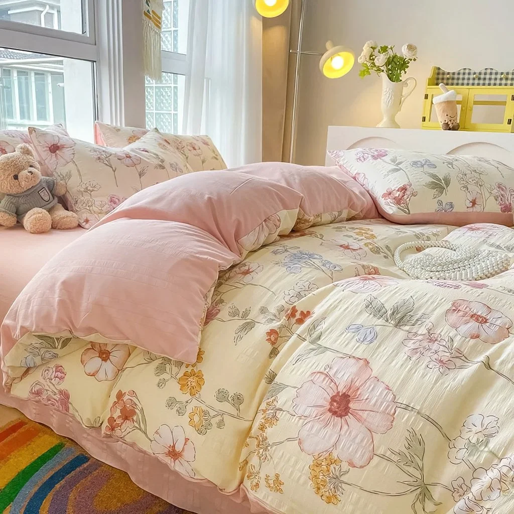 Top-Quality Watercolor Flowers Print Textured Bedding Set Carefully Designed