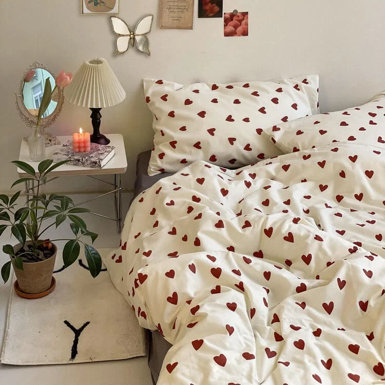 Premium Vintage Red Hearts Bedding Set Premium Material