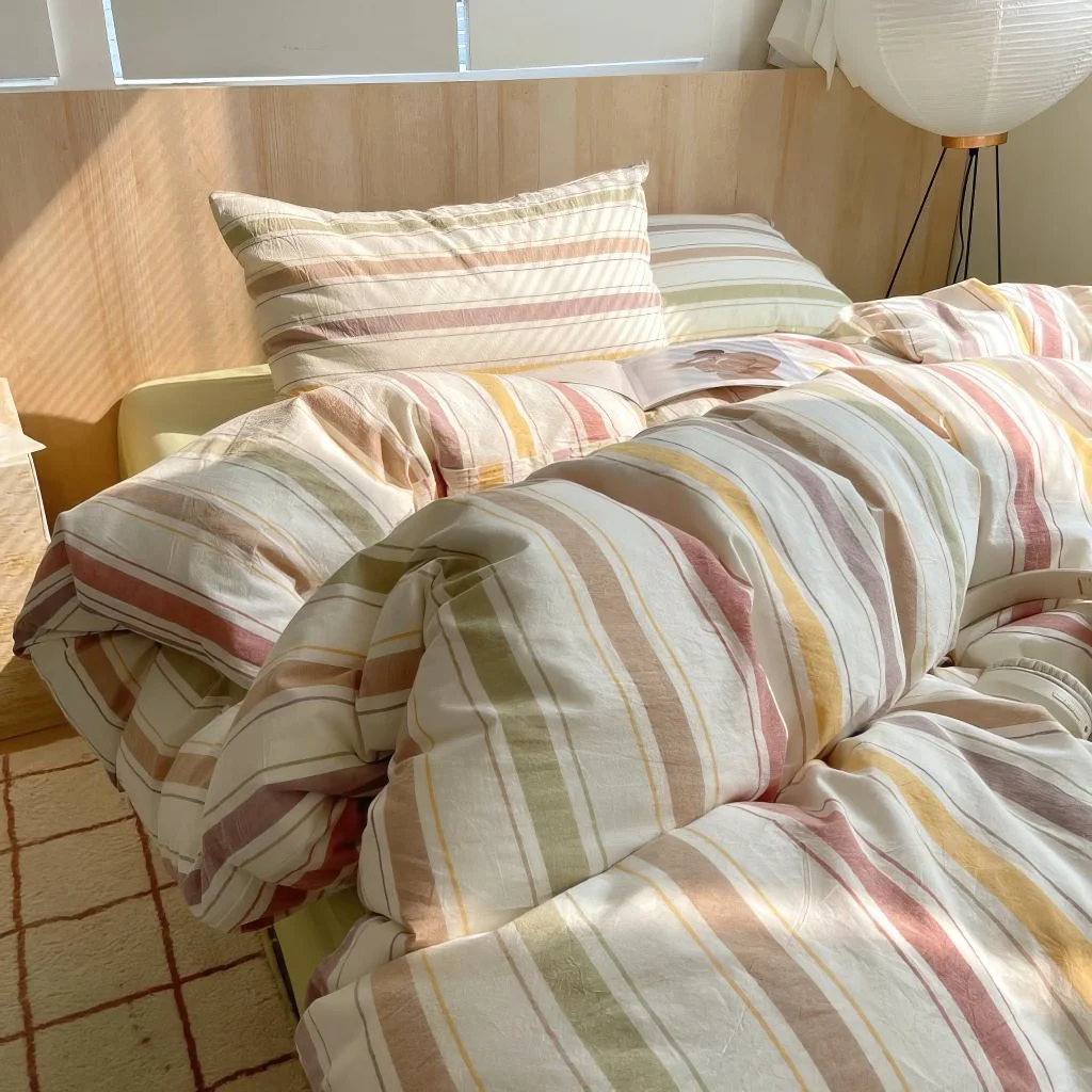 Healthy Vintage Pastel Striped Cotton Bedding Set Fashionable