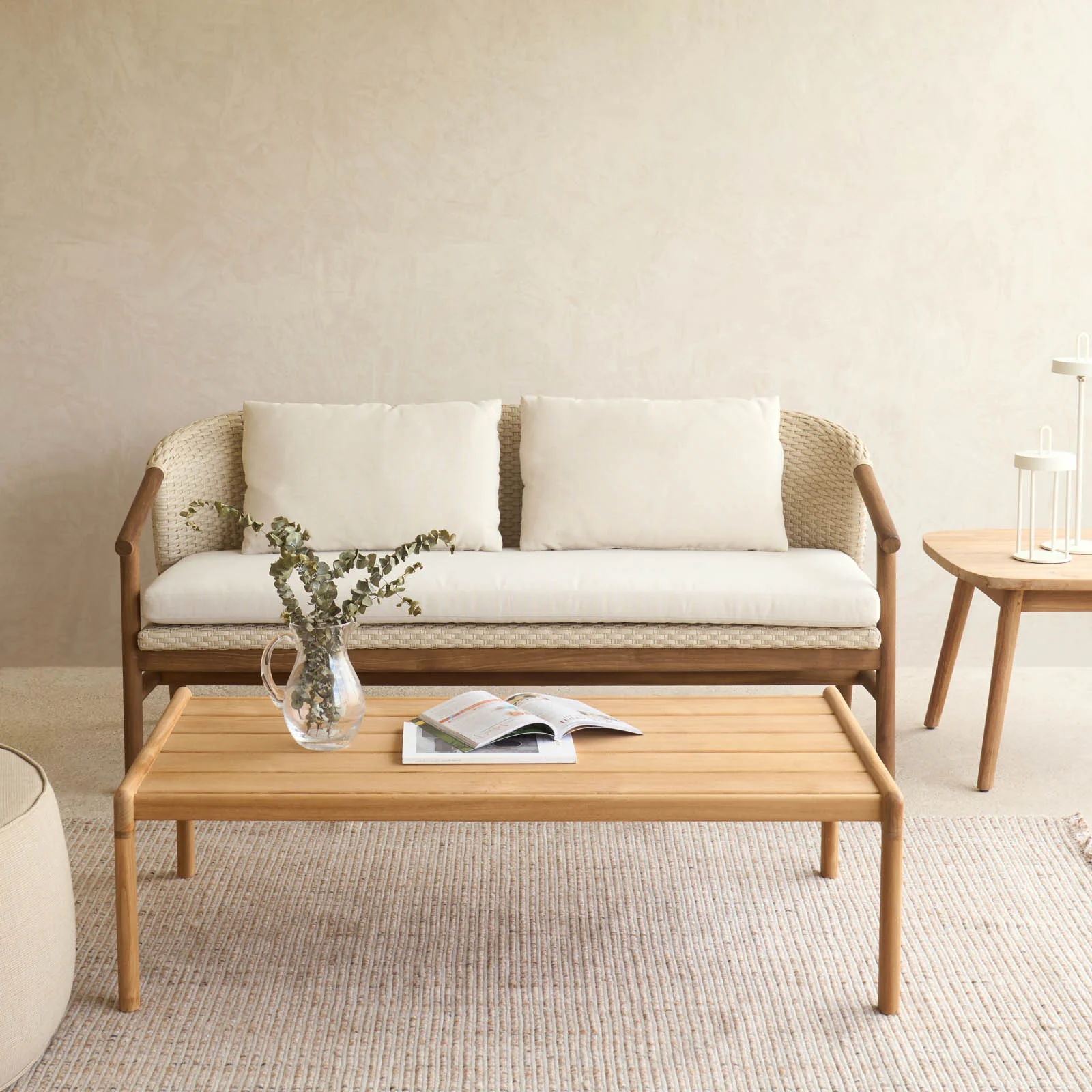Versatile Aiko Outdoor Sofa White Shell Frame with Sand Cushions Reusable