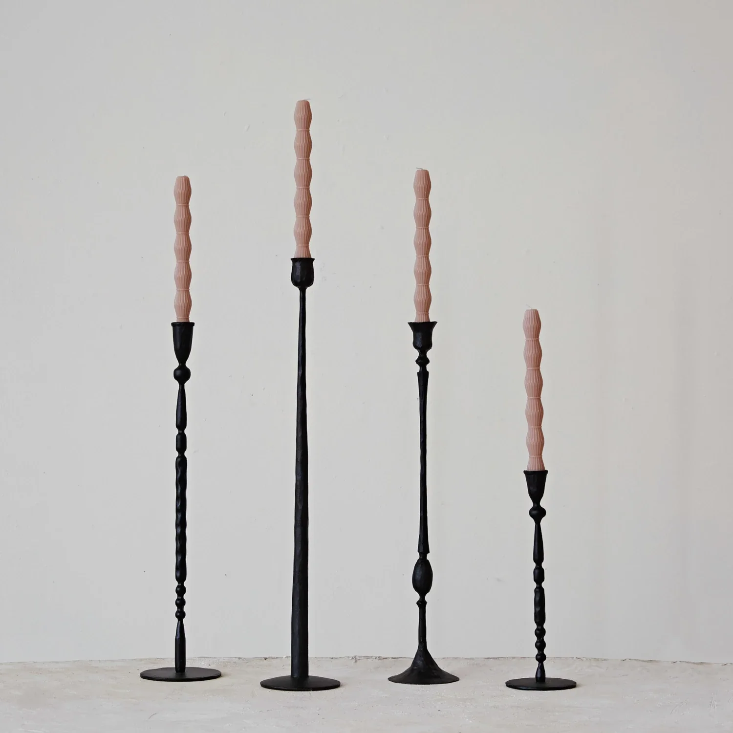 Smooth Hand-Forged Cast Iron Taper Candle Holders Rustic Black Iron Contemporary