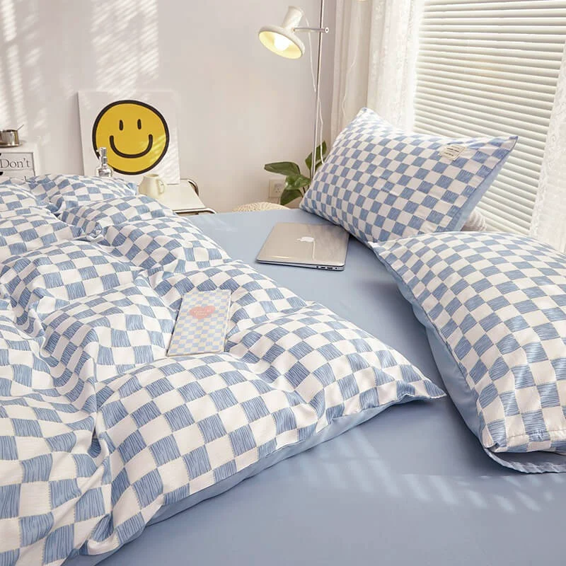Solid Small Checkered Bedding Duvet Cover Set Outstanding
