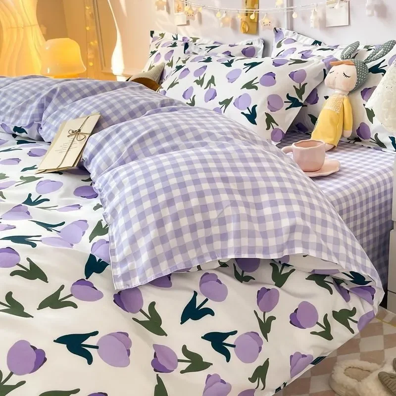 High-Quality Purple Flowers Bedding Set Premium Material