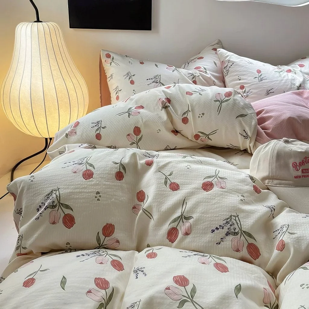 Artisan Pastel Tulip Flower Print Bedding Set Dependable
