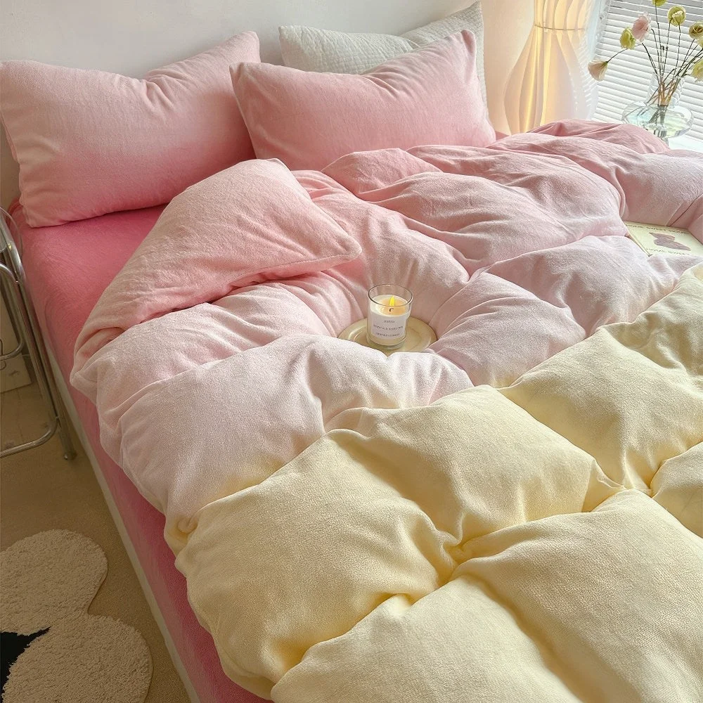 Trusted Pastel Pink to Yellow Gradient Fleece Bedding Set Exclusive