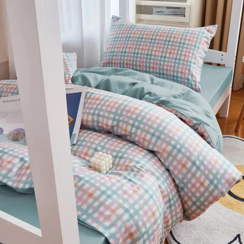 Refined Pastel Blue Plaid Dorm Bedding Set Expertly Made