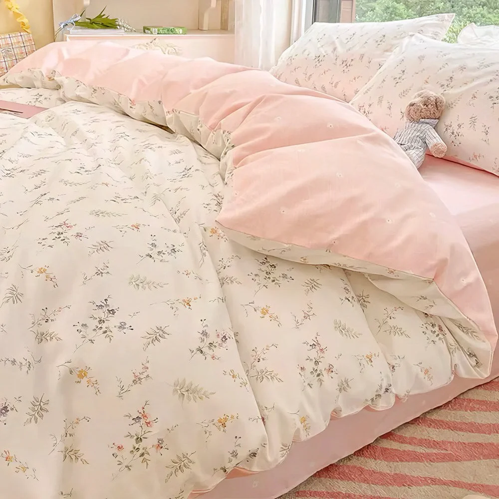 Exclusive Pale Pink Floral Print Bedding Set Excellent