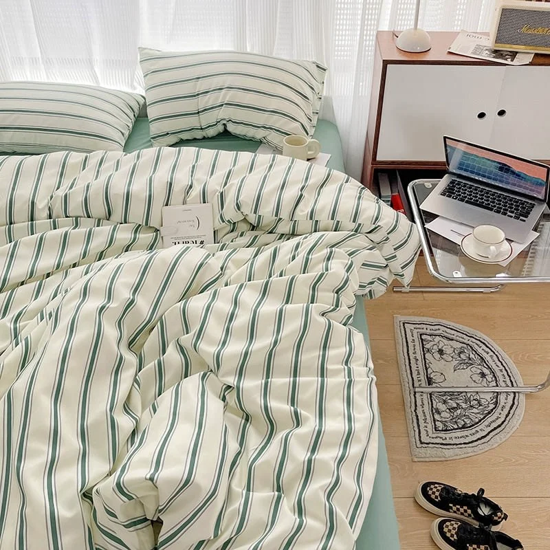 High-Quality Minimalist Green Striped Sage Bedding Set Excellent