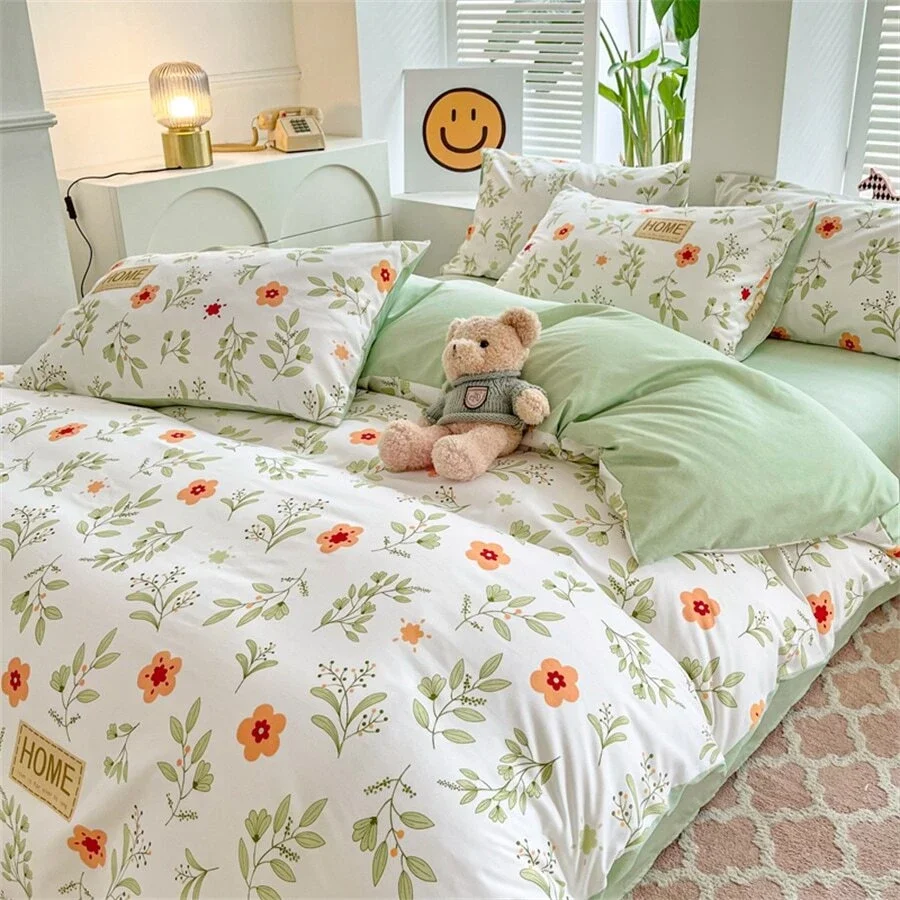Quality Minty Floral Bedding Set Smooth