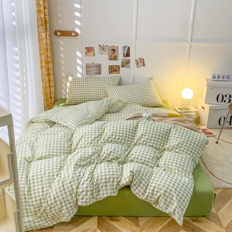 Powerful Korean Check Bedding Set Selected