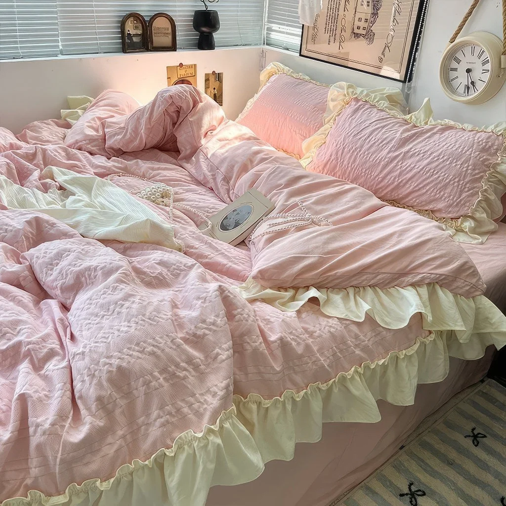 World-Class Kawaii Princess Seersucker Ruffled Bedding Set Durable