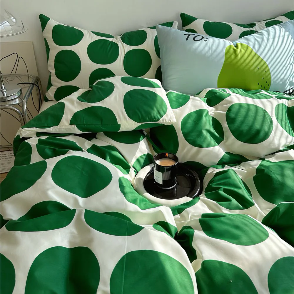 Modern Green Large Polka Dot Bedding Set Top-Quality