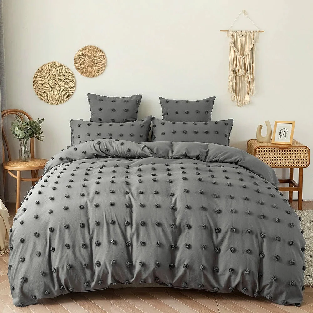 Classic Grey Pom Pom Bedding Set Clean