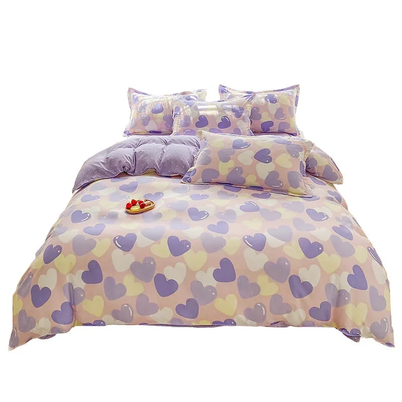 Fashionable Pastel Purple Hearts Bedding Set Safe