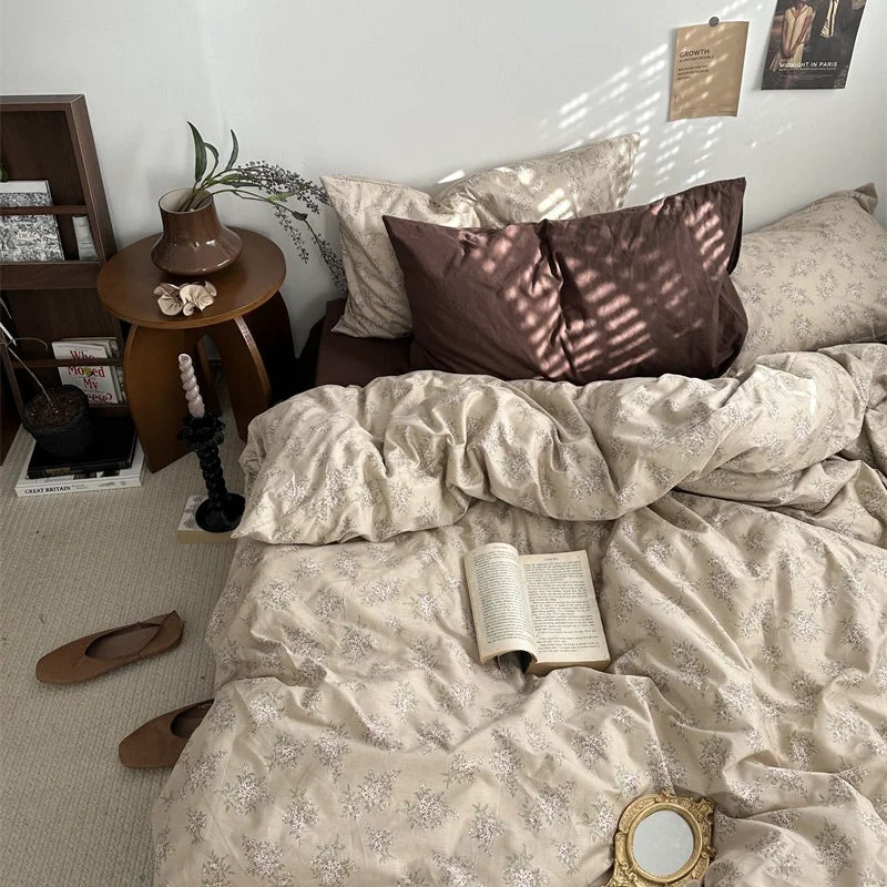 Selected Dark Academia Vintage Brown Bedding Set Breathable