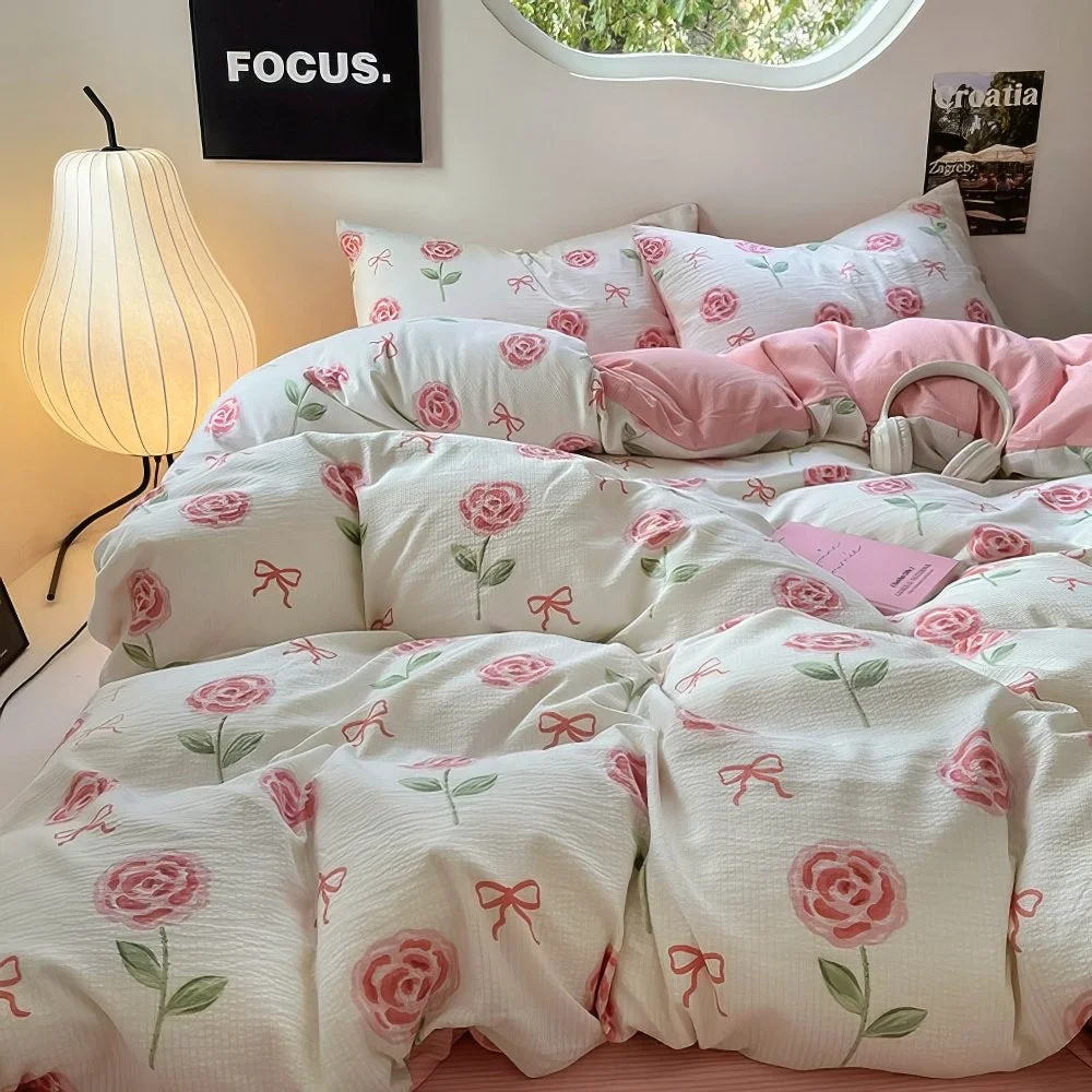 Original Design Cute Pink Roses and Bows Bedding Set Traditional
