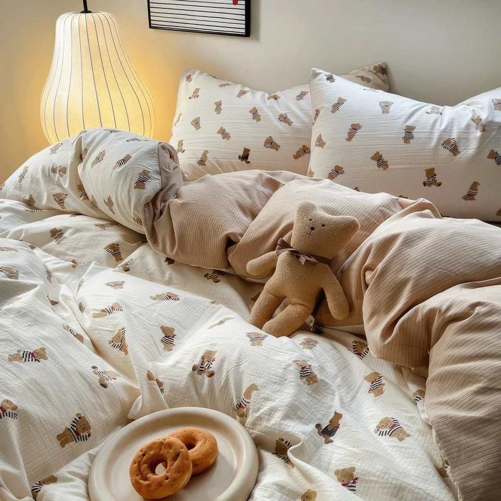 Lightweight Cute French Bear Bedding Set Detailed