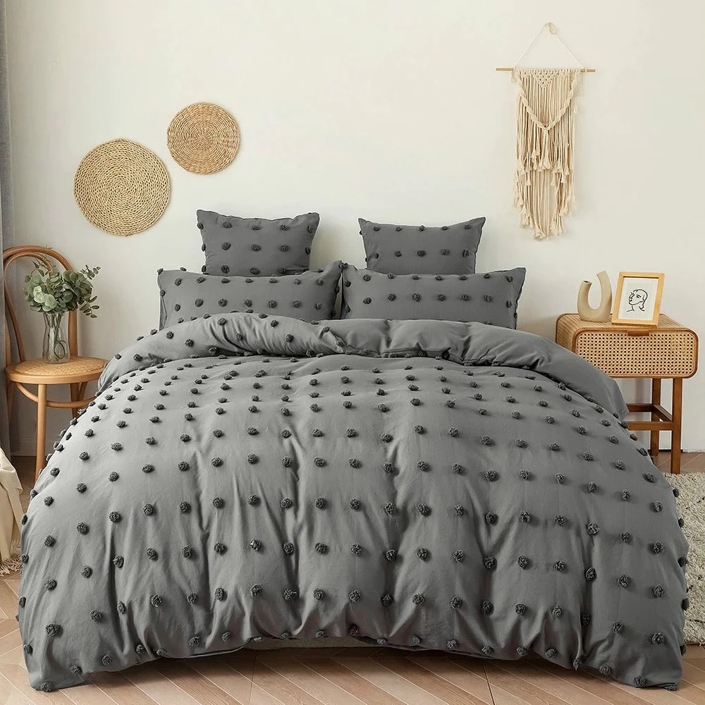 Reusable Grey Pom Pom Bedding Set Optimized