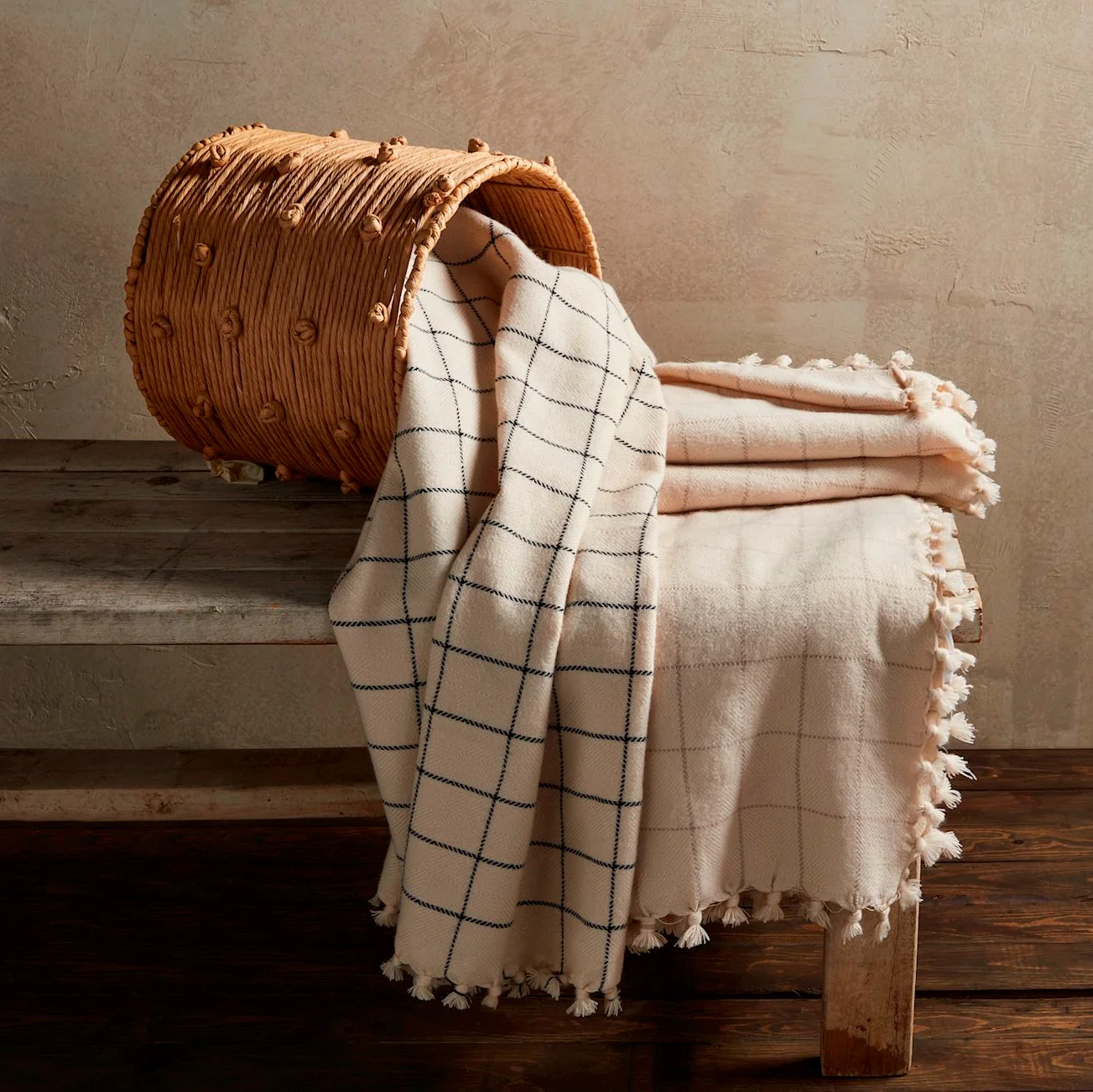 Modern Dark Stripe Check Throw Blanket with Tassel Fringe 50 x 60 Quality