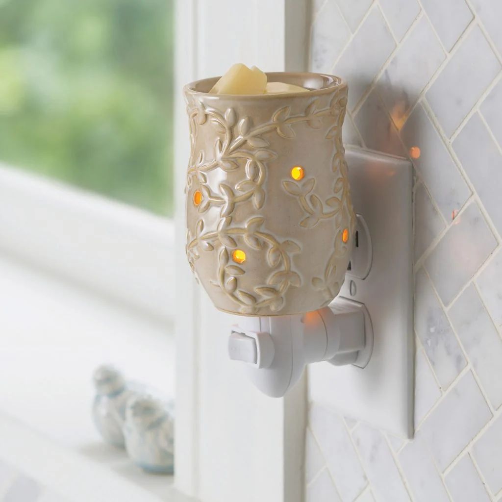 Trusted Vine Pluggable Fragrance Warmer Ivory Reactive Glaze Certified