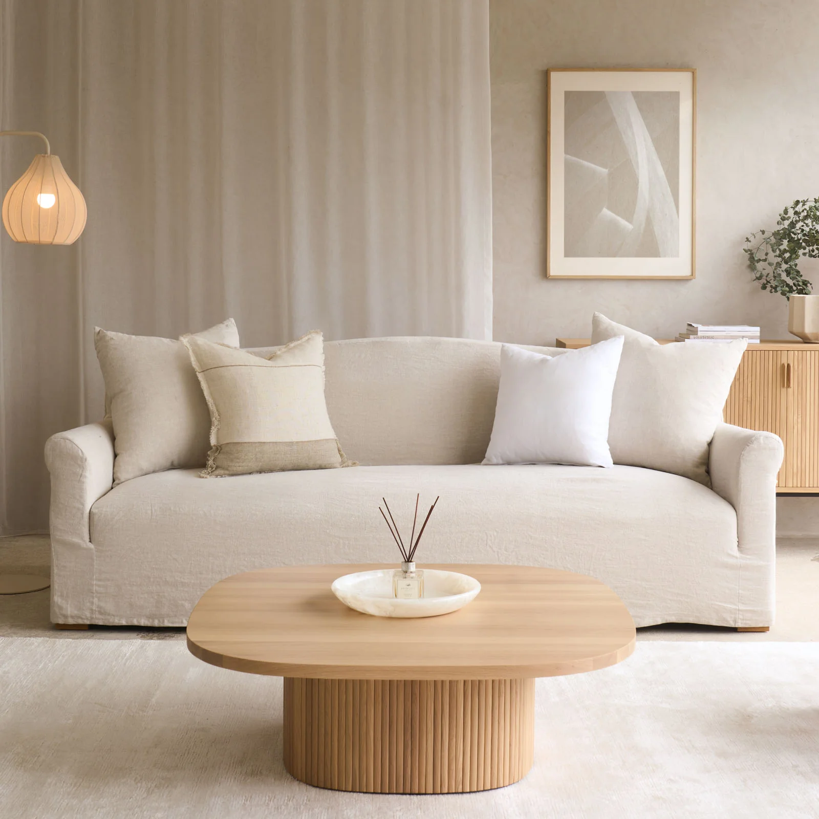 Detailed Cascina Fabric Sofa Natural 230cm Flexible