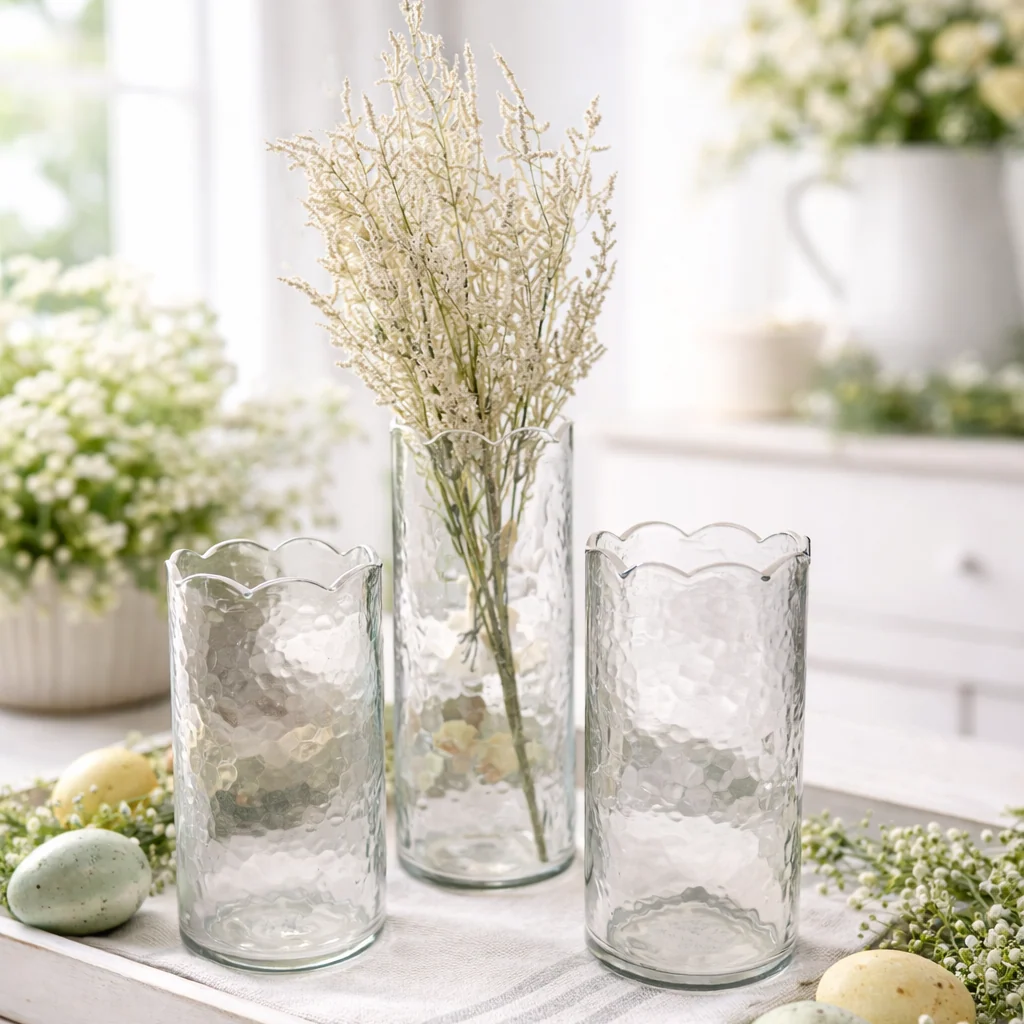 Next-Generation Scalloped Glass Bud Vase Hand-Painted Rim Casual