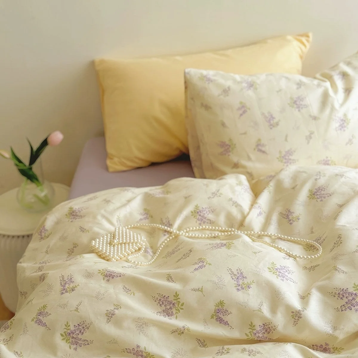 Detailed Lavender Bloom Floral Cotton Bedding Set Sustainable