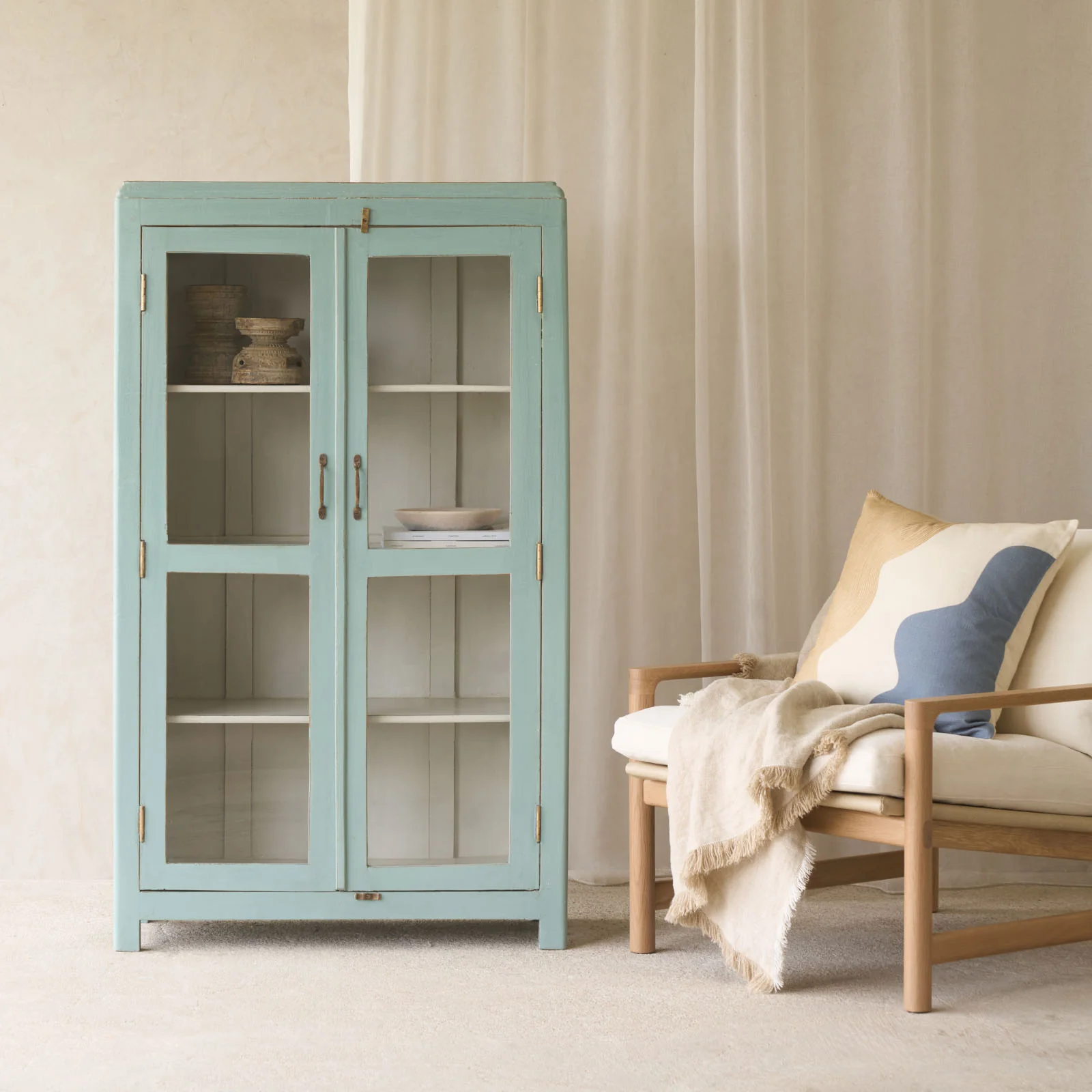 Recyclable Vintage Tall Cabinet Teal Easy-to-Use